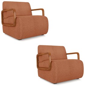 Poltrona Sala de Estar Braço de Madeira Kit 2 Hellen Bouclê K01 - D'Rossi - Terracota
