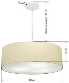 Lustre Pendente Cilíndrico Md-4217 Cúpula  em Tecido 50x15cm Algodão Crú - Bivolt