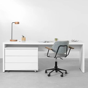 Conjunto Office - Bancada Contemporânea Branco 2,06m + Gaveteiro Contemporâneo 3 gavetas Branco 85cm - Conjunto Office - Bancada Contemporânea Branco 2,06m + Módulo Contemporâneo 3 gavetas Branco 85cm