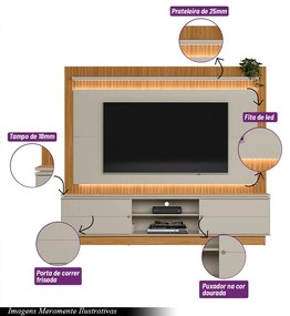 Estante Home 215cm Valdivia com LED para Tv até 75 Nature/Off White G77 - Gran Belo