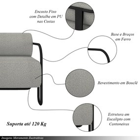 Poltrona Decorativa Sala de Estar Polatsk Base Industrial de Ferro Bouclê Cinza G33 - Gran Belo