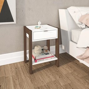 Mesa de Cabeçeira para Quarto Decorativa AZ1016 MDP Branco/Nogal G69 - Gran Belo