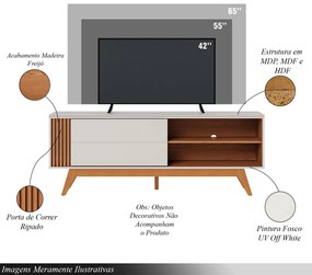 Rack Bancada Pés Madeira Nuro 160cm Porta Deslizante MDF/MDP TV até 60 Off White/Freijó G73 - Gran Belo