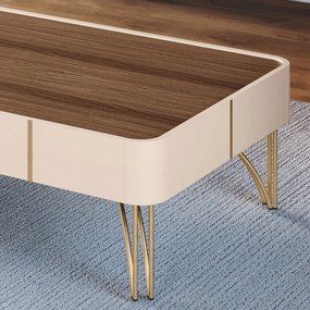 Mesa de Centro Para Sala Pés de Aço Irena Off White/Castanho H01 - D'Rossi