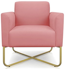 Poltrona Decorativa Isabella Base X Suede Rosê/Dourado G19 - Gran Belo
