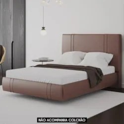 Cama Casal Flutuante Com Cabeceira 140cm Lyra Sintético Telha S05 - Mp