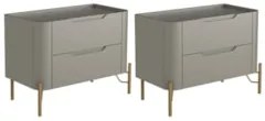Mesa Cabeceira Para Quarto 68cm Kit 2 Becca Grigio/Dourado I06 - Mpoze
