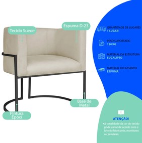 Poltrona Dália Luxo Moderna Estofada Design Sofisticado com Base de Ferro Preto Suede
