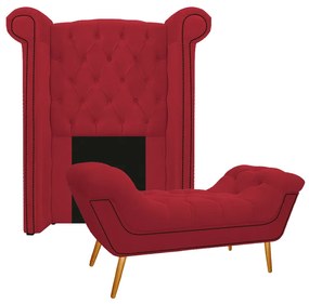 Kit Cabeceira e Calçadeira Veneza 100 cm Solteiro Suede Vermelho - ADJ Decor