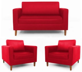 Conjunto Namoradeira + 2 Poltrona Gabriela Suede Vermelho