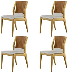 Kit 4 Cadeiras Decorativas Sala de Jantar Madeira Maciça Bruyne PU Sintético/Linho Marrom/Bege G13 - Gran Belo