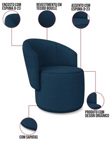 Sofá Namoradeira e Poltrona Orgânica para Sala Malu Bouclê M11 - D'Rossi - Azul