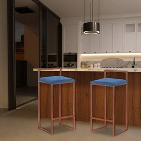 Banqueta Decorativa Selena Base Bronze Suede Azul Marinho G41 - Gran Belo