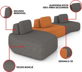 Sofá 3 Lugares Orgânico com Chaise e  2 Módulos Berlim Bouclê Gf K01 - D'Rossi - Grafite/Caramelo
