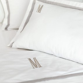 Fronha Trussardi 300 fios Cetim 100% Algodão Egípcio Vercelli - 50cm x 70cm - Branco e Marmo  50x70 - Branco e Marmo