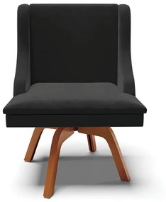 Kit 02 Cadeiras de Jantar Liz Veludo Preto Base Giratória de Madeira Mm35 D03 - D'Rossi