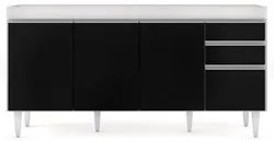 Balcão Gabinete 160cm Sem Tampo 4 Portas 2 Gavetas Arkansas Branco/Pre