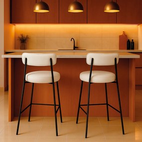 Banqueta de Cozinha Baixa com encosto Industrial em aço kit 2 Londres PU D03 - D'Rossi - Branco