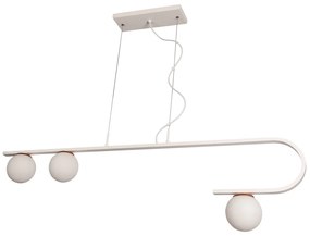 Pendente Dama 120X30Cm 3Xg9 / Cabos Kevlar Cristal / Metal E Globo Ø12... (AZO-F / CB-V - Azul Oceano Fosco / Cobre Brilho Escovado, FOSCO)
