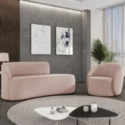 Sofá 3 Lugares 180cm Wendi e Poltrona Steve Veludo Rose I01  - Mpozena