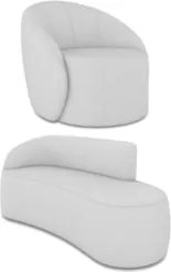 Sofá 3 Lugares 180cm Wendi e Poltrona Steve Linho Cinza I01  - Mpozena