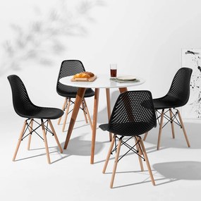 Conjunto Mesa Square Redonda Branco Fosco 88cm + 4 Cadeiras Eames Colméia Preta Base Madeira