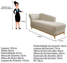Recamier Vanessa 185cm Lado Direito Suede Bege - ADJ Decor