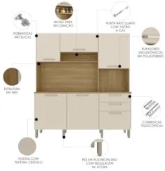 Armário de Cozinha Compacta 180cm Turim Plus Freijó/Soft Z06 - Mpozena