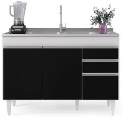 Balcão Gabinete com Pia Inox 120cm Michigan Branco/Preto - Lumil