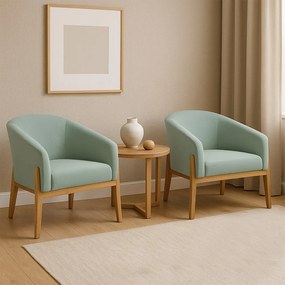 Poltrona Decorativa Base Madeira Kit 2 Stella Cotelê Int/Veludo D03 - D'Rossi - Menta