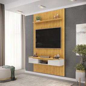 Painel Suspenso Ripado Seko TV 55" Portas Basculantes Borda Chanfrada Cedro/Bali G18 - Gran Belo
