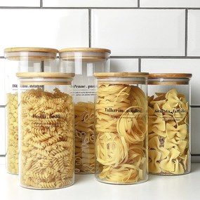 Pote de Vidro com Tampa de Bambu Redondo Longo - 1,3L