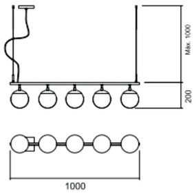 Pendente Queens C/ 5 Globos 100Cm 5L E27 Mini Bulbo / Metal E Globo Ø1... (BT - Branco Texturizado, FOSCO)