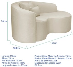 Kit Recamier Curvo Sala de Estar Inglaterra 150cm Lado Direito e 2 Poltronas Orgânica Luxo Amore Bouclé