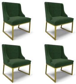 Cadeira Sala de Jantar Industrial Dourado Kit 4 Liz Suede D03 - D'Rossi - Verde