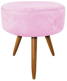 Puff Larissa Suede Rosa Bebê Pés Palito de Madeira- D'Rossi
