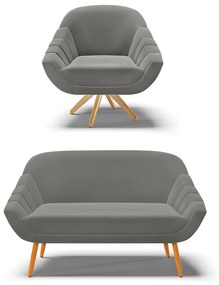 Kit 01 Namoradeira 02 Lugares e 01 Poltrona Giratória Giovana Suede Grafite Base Madeira MA30 - D'Rossi