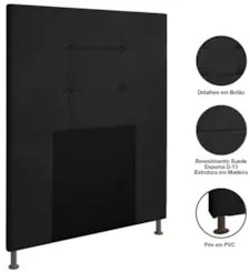 Cabeceira Cama Box Solteiro 90cm Safira Suede Preto Z51 - Mpozenato