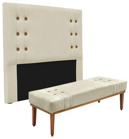 Cabeceira Cama Box Casal 140cm e Recamier Gênova Veludo S04 - D'Rossi - Bege
