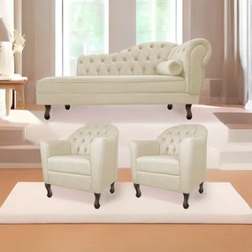 Kit Diva Recamier Diana 140cm Lado Esquerdo e 02 Poltronas Julia Suede - ADJ Decor