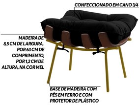 Puff Decorativo Sala de Estar Abel Base de Madeira Dourada Veludo Preto G41 - Gran Belo