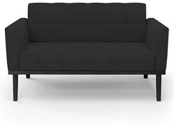 Sofá Namoradeira e 2 Poltronas Base Madeira Preto Ana Veludo Preto - I