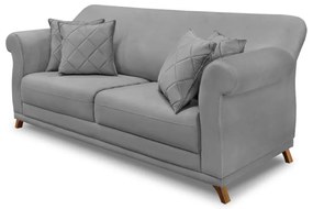 Sofá Decorativo 200cm 3 Lugares com 4 Almofadas Armstrong Veludo Cinza G63 - Gran Belo