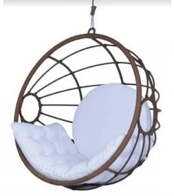 Poltrona Suspensa Santoro em Corda Marrom Tecido Branco - 61682 Sun House