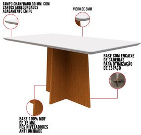 Mesa de Jantar Angra 135 cm Off White Base Ypê - D'Rossi