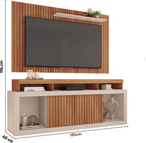Painel TV 60 Pol 180cm e Bancada com Rodízio Sala Navel C01 - D'Rossi - Freijó/Off White