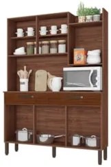 Armário de Cozinha Compacta 132cm Stella Z06 Nogueira/Off White/Ripado