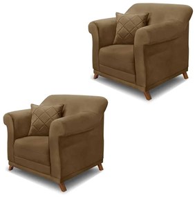 Kit 2 Poltronas Decorativas com 2 Almofadas Armstrong Suede Caramelo G63 - Gran Belo