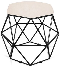 Puff Aramado Hexágono Decorativo Industrial Preto com Linho Areia D03 - D'Rossi
