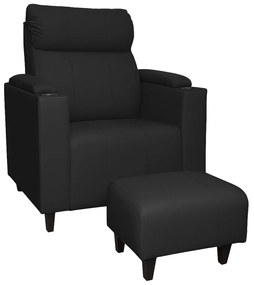 Poltrona do Papai com Puff USB e Porta Copos Ravella Sintético R04 - D'Rossi
 - Preto